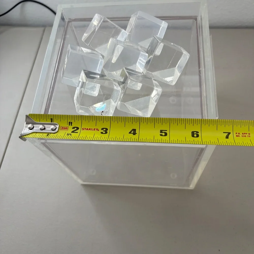 VTG Acrylic Designs Inc Clear Lucite Ice Bucket Square Double Wall Faux Ice Lid